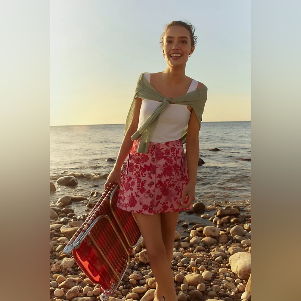 New Maeve x Anthropologie Pink Scalloped Button-Front Barbie Skirt sz 6